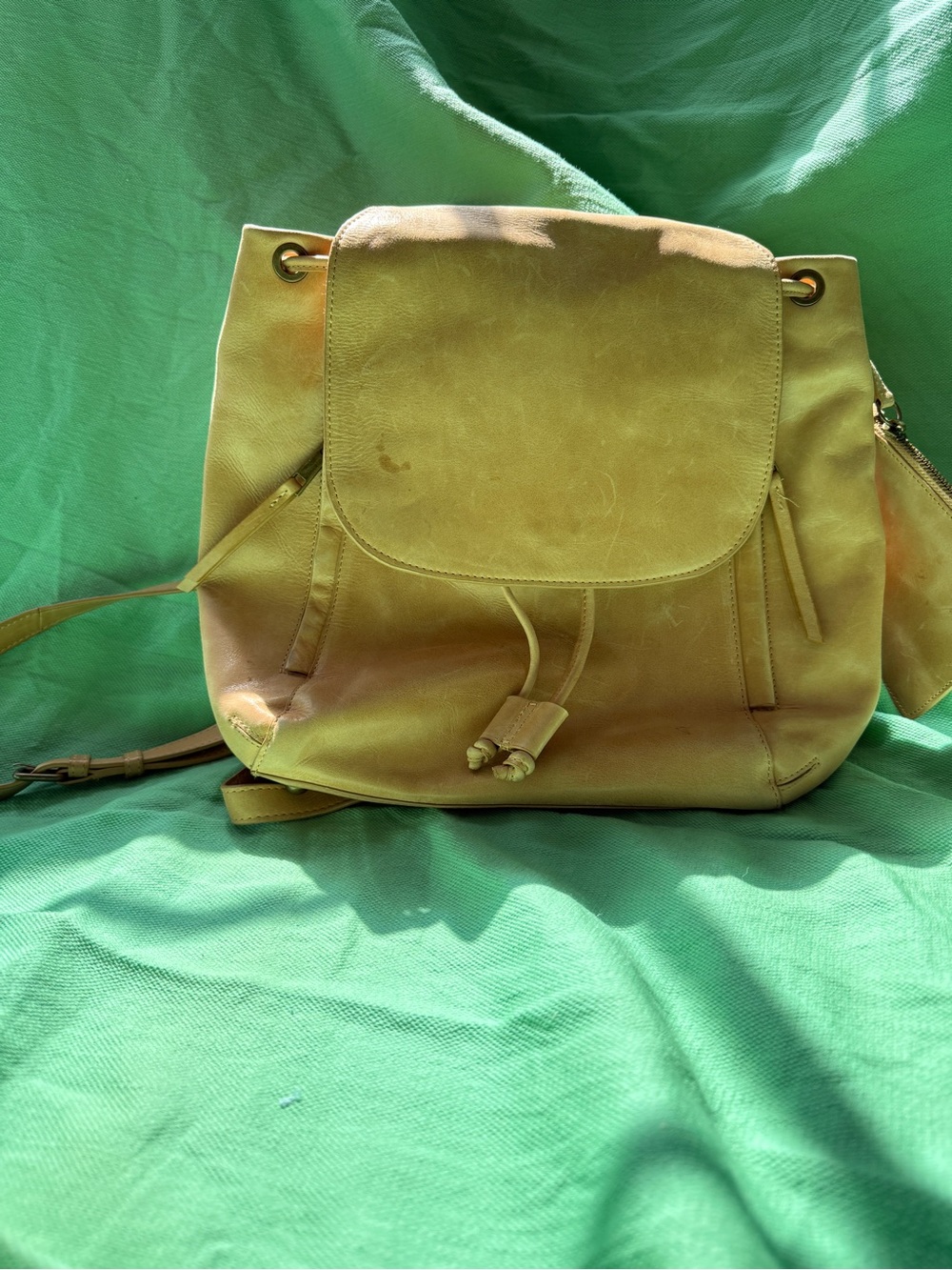 Tan Leather Drawstring Backpack